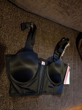 Juicy Couture Black Longline Front closure Satin Corset Bra